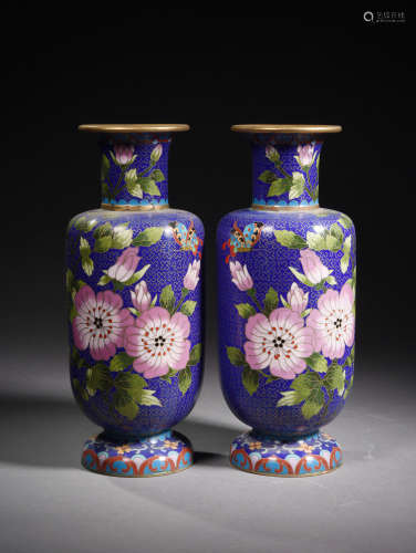 A Pair of Chinese Cloisonne Porcelain Vases