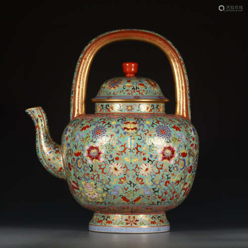 A Chinese Famille Rose Gold Porcelain Girder Pot
