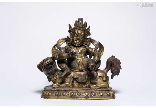 A Chinese Gilded Bronze Yellow Mammon Seated Statue