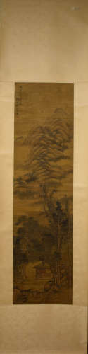 A Chinese Landscape Silk Scroll,Qian Weicheng Mark