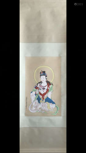 A Chinese Buddha Silk Scroll Painting , Daqian Mark