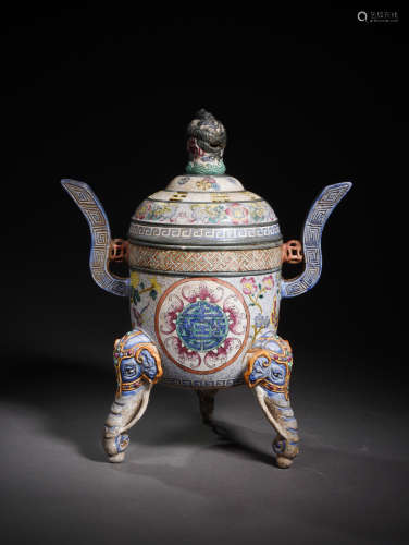 A Chinese Enamel Painted Porcelain Incense Burner