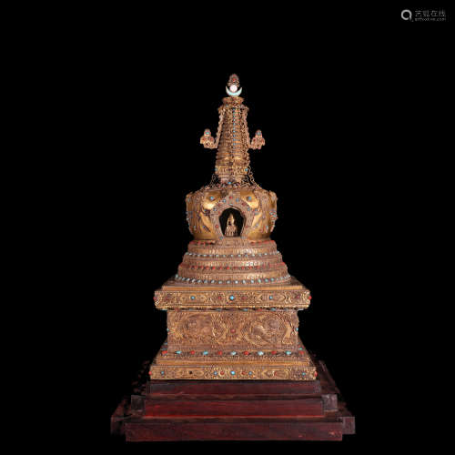A Gilded Bronze Pagoda Of Sakyamuni