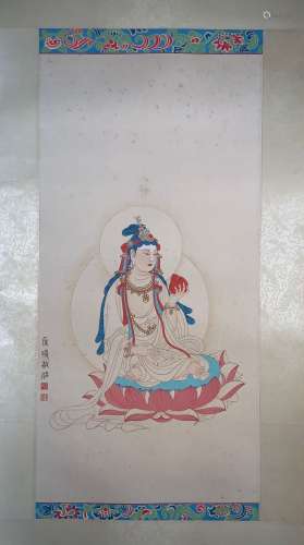 A Chinese Guanyin Painting, Kuang Zhongying Mark