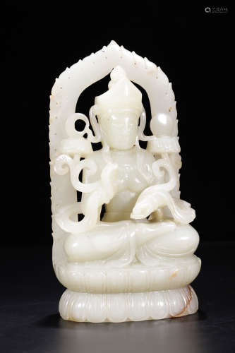 A Chinese Hetian Jade Tara Seated Statue