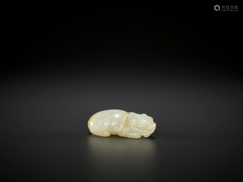 AN EXQUISITE WHITE JADE LION CUB, QIANLONG