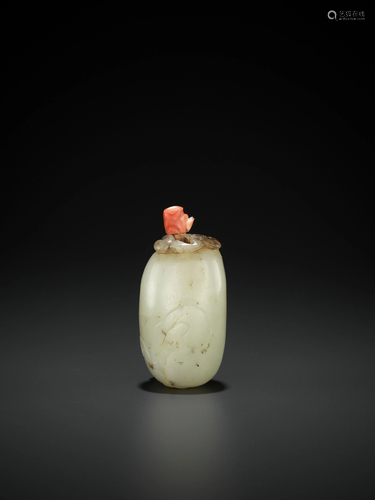 A CELADON JADE 'CHILONG' SNUFF BOTTLE, Q…