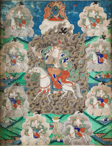 A RARE 'NINE DRALA BROTHERS' THANGKA