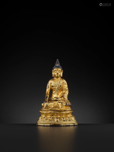 A GILT BRONZE OF BUDDHA SHAKYAMUNI, LATE …