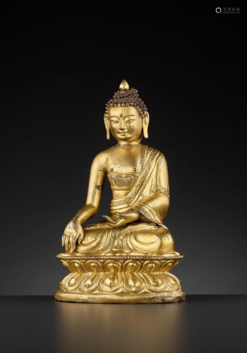 A COPPER REPOUSSE BUDDHA SHAKYAMUNI, 18TH…