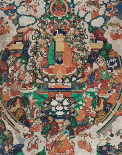 AN ICONIC THANGKA OF BUDDHA RESIDING IN SU…