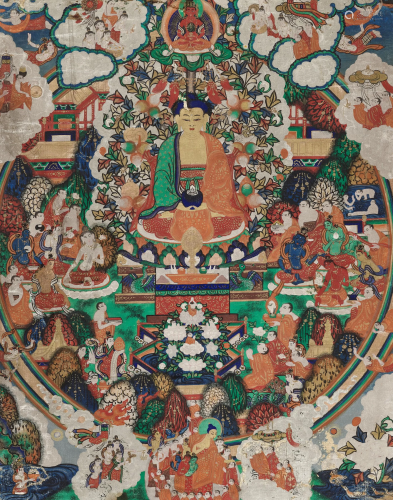 AN ICONIC THANGKA OF BUDDHA RESIDING IN SU…