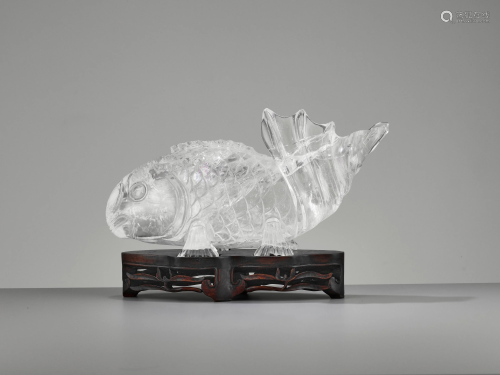 A VERY LARGE ROCK CRYSTAL CARP, LATE QING D…