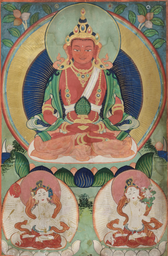 A THANGKA OF BUDDHA AMITAYUS WITH A …