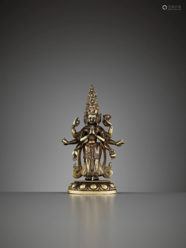 AN EKADASHAMUKHA BRONZE, 18TH CENTURY