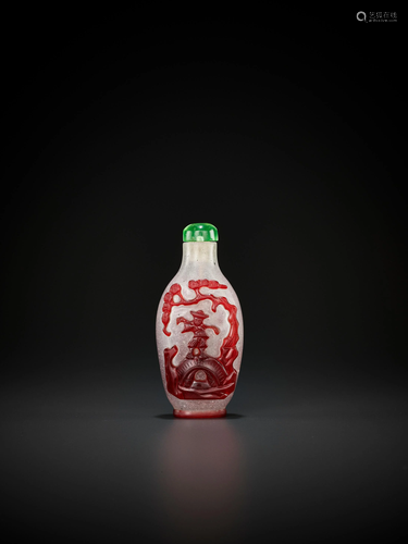 A RUBY-RED OVERLAY GLASS SNUFF BOTTLE, MID-QI…