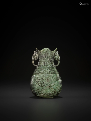 A JADE HU IMITATING AN ARCHAIC BRONZE, LATE …