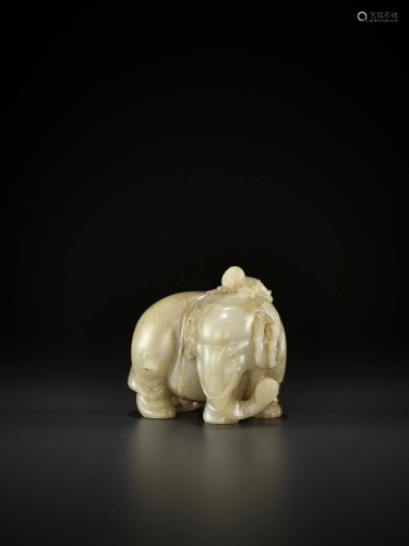 AN 'ELEPHANT AND BOY' JADE, EARLY QING DY…