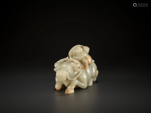 A 'BOY AND BUFFALO' JADE GROUP, LATE QING DY…