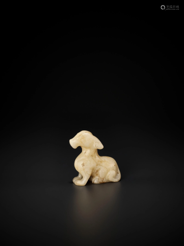 A WHITE JADE SEATED DOG, LATE SONG TO EARLIER…