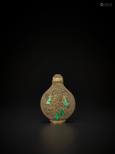 A JADE-INLAID & GILT METAL SNUFF BOTTLE, REPUBLIC