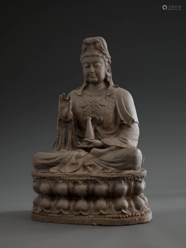 A MONUMENTAL CAST-IRON GUANYIN, YUAN-MIN…