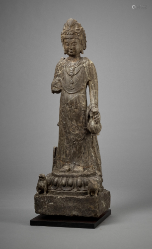 A LIMESTONE FIGURE OF A BODHISATTVA, TANG D…