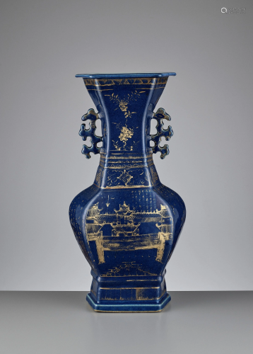 A GILT-DECORATED POWDERBLUE BALUSTER VASE…