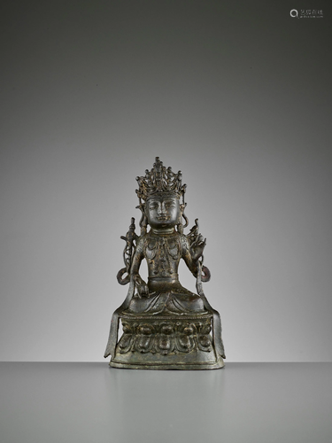 A BRONZE FIGURE OF GUANYIN, YUAN-MING DYN…