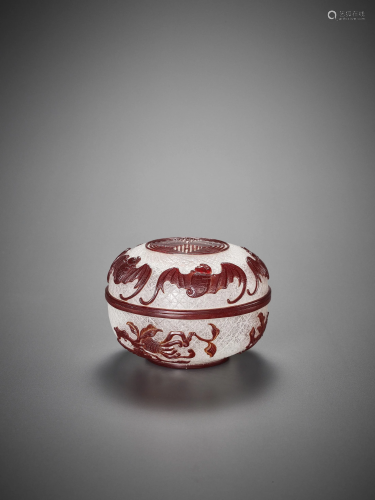 A RUBY RED-OVERLAY 'SHOU' GLASS BOX, QING D…