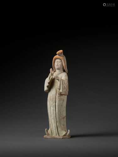 A LARGE POTTERY FIGURE OF A COURT LADY, TA…