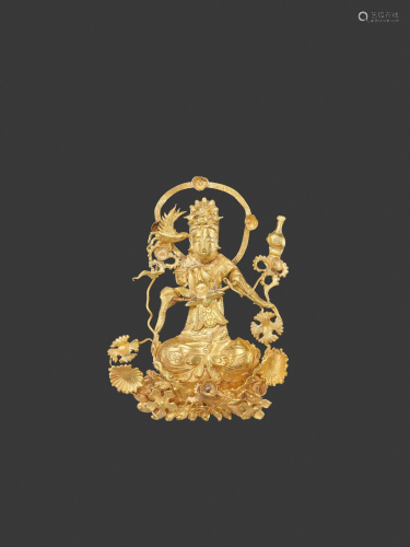 A LIAO DYNASTY GOLD REPOUSSE FILIGREE ORNAME…