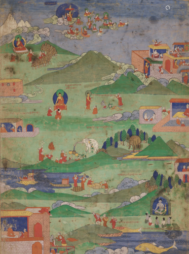 A THANGKA WITH SCENES FROM THE JATAKAS, …