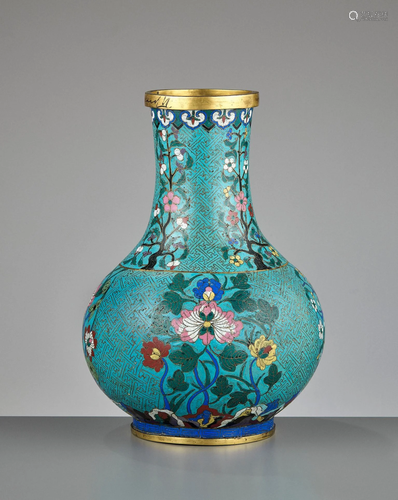 A GILT-COPPER CLOISONNE VASE, TIANQIUP…