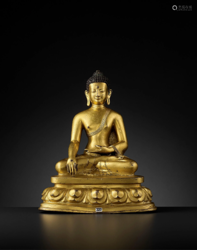 A GILT COPPER ALLOY BUDDHA, DENSATIL 14TH-15T…