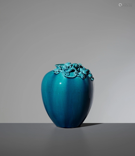 A FINE TURQUOISE-GLAZED VASE, PANLONG PIN…