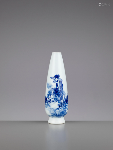 A BLUE AND WHITE 'TAO YUANMING' STUDIO VASE