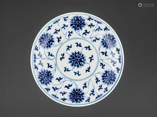 A BLUE AND WHITE DISH, GUANGXU MARK AND …