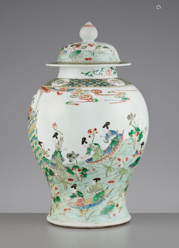 A FAMILLE VERTE BALUSTER JAR, QING DYNASTY