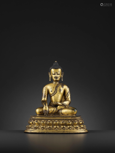 A GILT BRONZE OF BUDDHA SHAKYAMUNI TIBET …