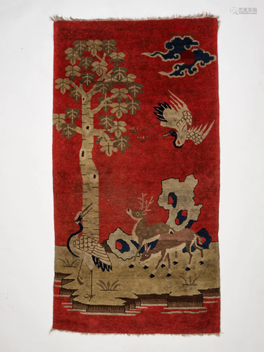 A SMALL NINGXIA 'DEER AND CRANES' RUG, QING