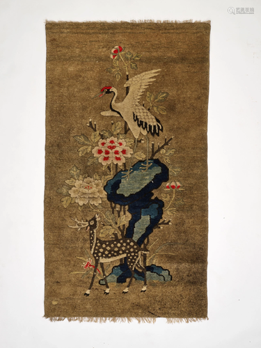 A SMALL NINGXIA 'CRANE AND DEER' RUG, QING