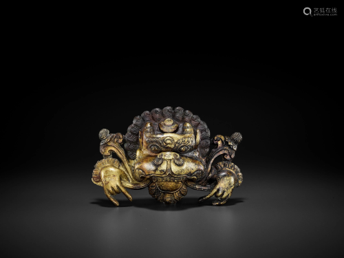 A COPPER RELIEF OF A SNOW LION DANCER, QING