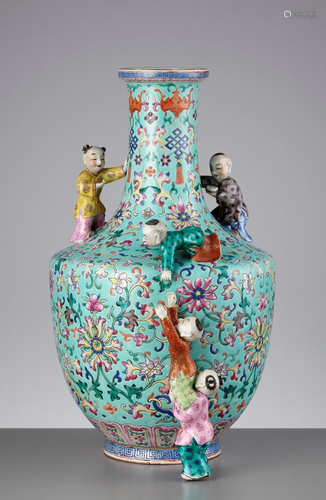 A FAMILLE ROSE 'FIVE BOYS' VASE, QING DYNASTY