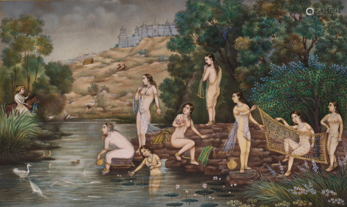 A 'BATHING LADIES' FINE INDIAN MINIATURE PAI…