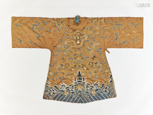 AN APRICOT GROUND DRAGON ROBE, JIFU, QING …