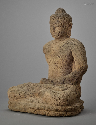 A VERY LARGE STATUE OF BUDDHA, BOROBUDUR, 9…