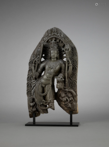 A RARE STONE STELE OF SHIVA BHAIRAVA, PALA EMPIRE