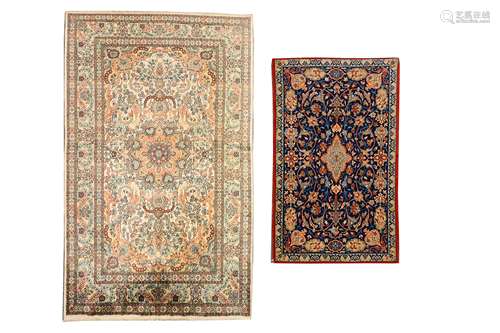 AN EXTREMELY FINE PART SILK ISFAHAN RUG & VERY FINE CHINESE SILK RUG