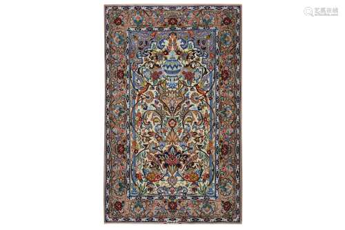 AN EXTREMELY FINE PART SILK SIGNED PRAYER ISFAHAN RUG, CENTRAL PERSIA